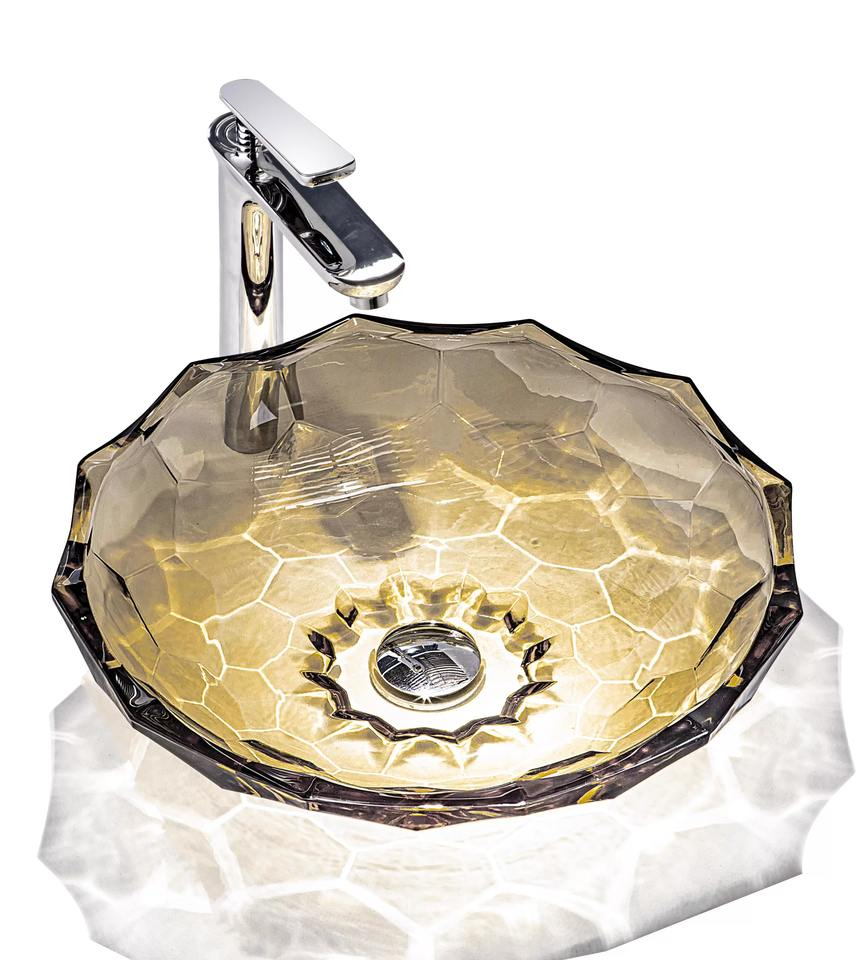 Luxury Crystal Glass Sink Bathroom Colorful Diamond Vessel Art Tempered Glass Wash Basin