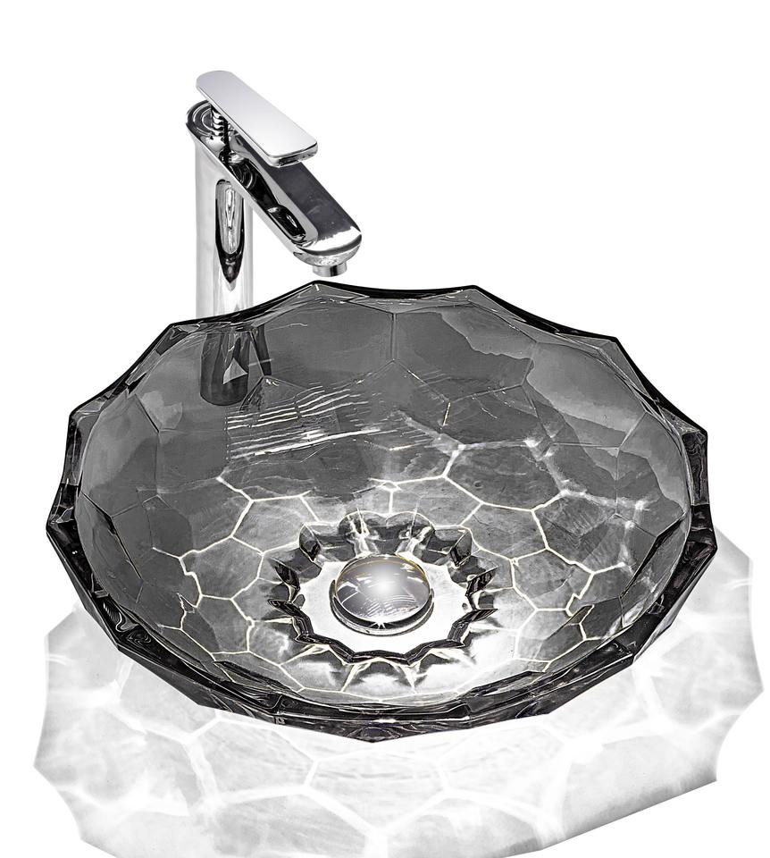 Luxury Crystal Glass Sink Bathroom Colorful Diamond Vessel Art Tempered Glass Wash Basin