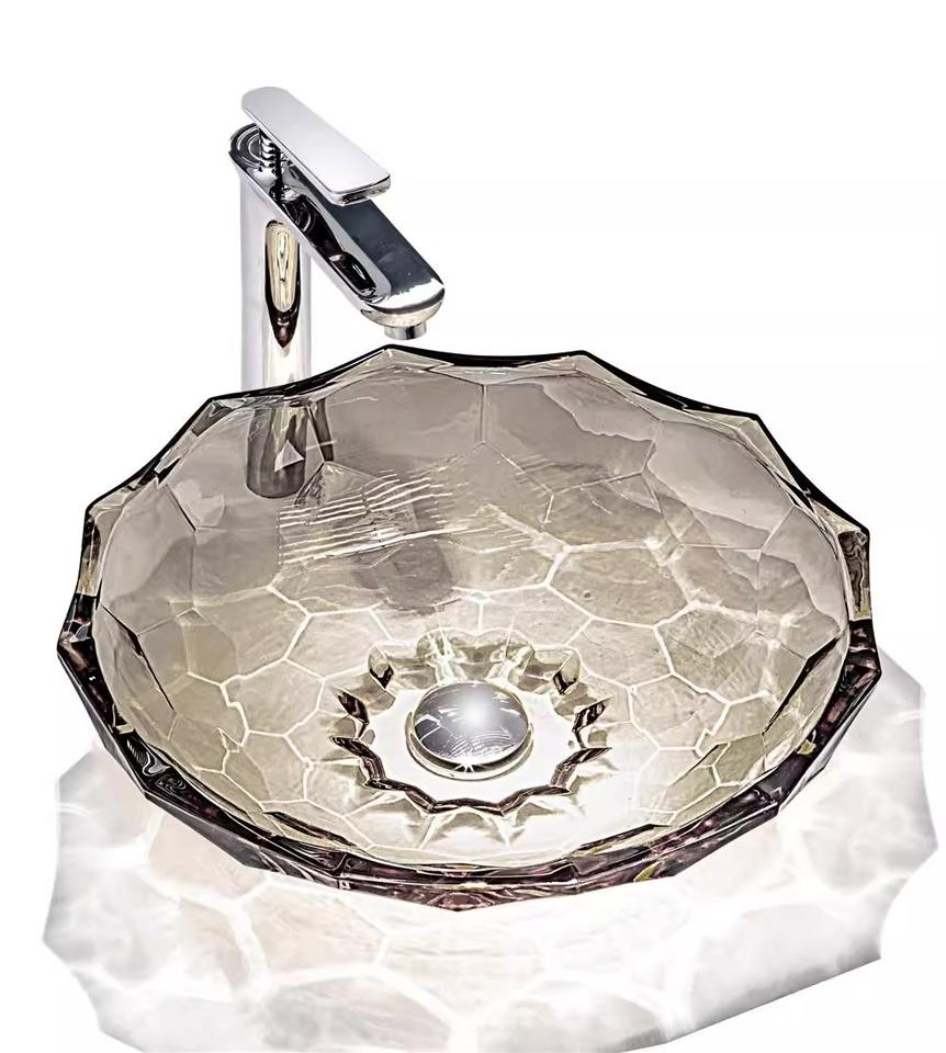 Luxury Crystal Glass Sink Bathroom Colorful Diamond Vessel Art Tempered Glass Wash Basin