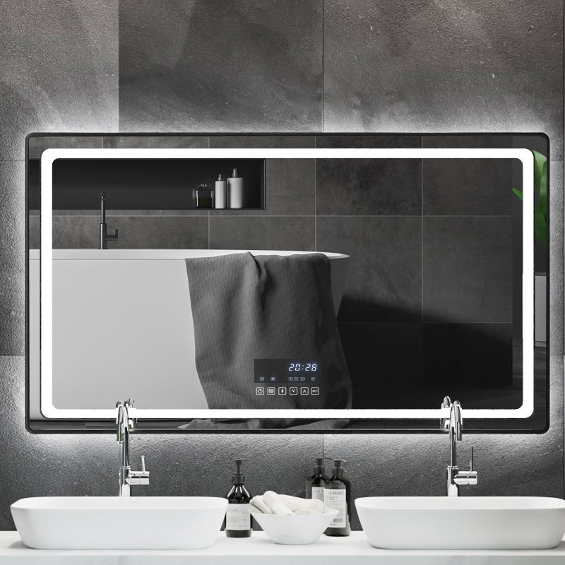 Wall Mounted Bluetooth Smart Touch Screen Anti-Fog Modern Design Bathroom Mirror with LED Light