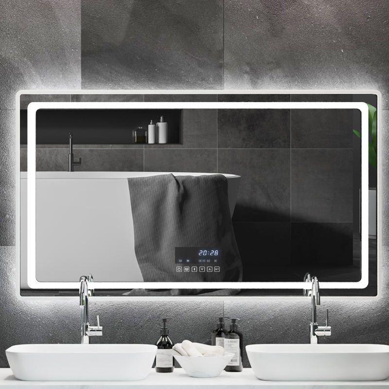 Wall Mounted Bluetooth Smart Touch Screen Anti-Fog Modern Design Bathroom Mirror with LED Light