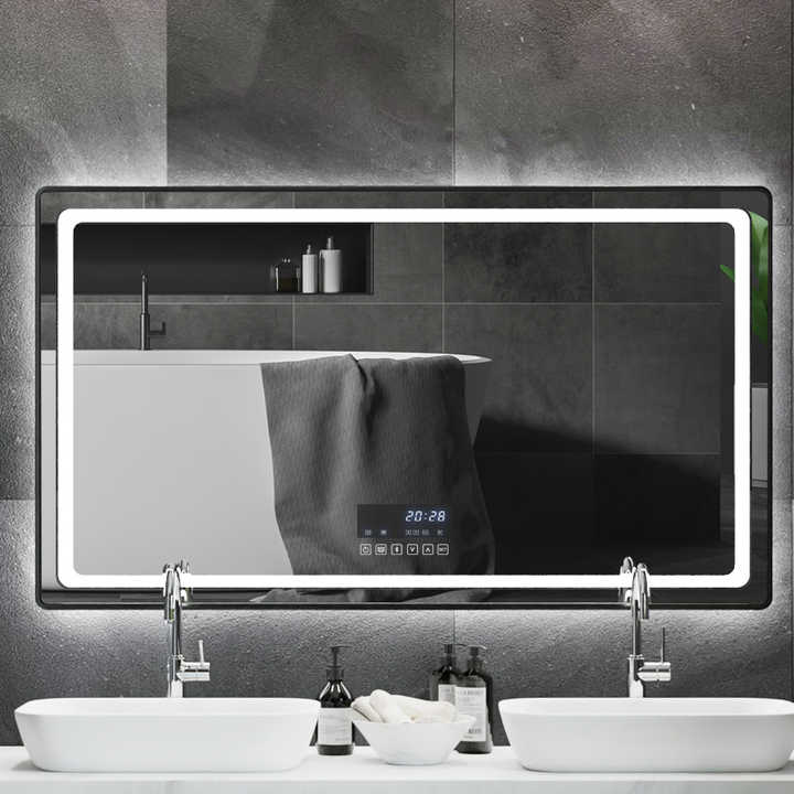 Wall Mounted Bluetooth Smart Touch Screen Anti-Fog Modern Design Bathroom Mirror with LED Light
