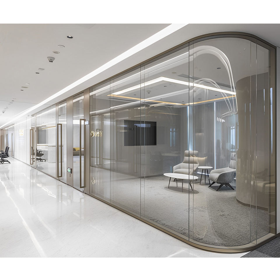 High Quality Single Glass Office Partition Wall Aluminium Modern Curve Design Adjustable for Home Office Hospital & School Use
