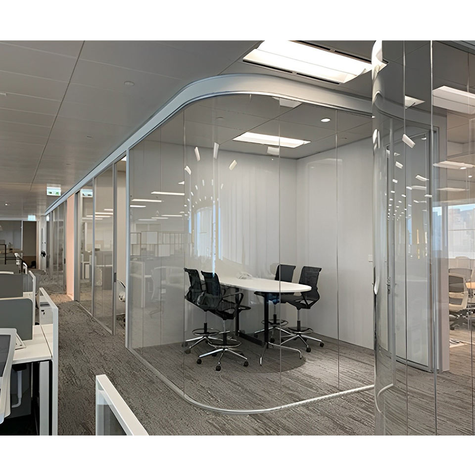 High Quality Single Glass Office Partition Wall Aluminium Modern Curve Design Adjustable for Home Office Hospital & School Use