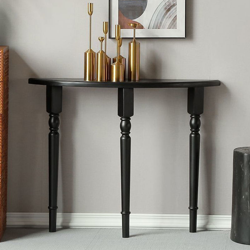 Modern Antique Retro Village Rustic Nordic Luxury Solid Wood Living Room Furniture Black Semi-Circular Home Decor Console Table