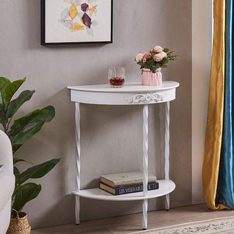 Modern Semi-Circular Entryway Console Table Wood Art Living Room Hallway Decorative Cabinet Bedroom Wall-Mounted Narrow