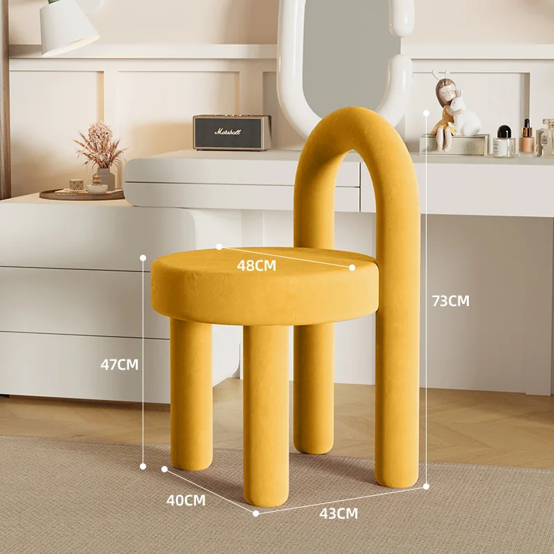 Modern Luxury Cream Makeup Stool with Light Ins Style High-End Dressing Table Backrest Chair for Girls' Bedroom & Study