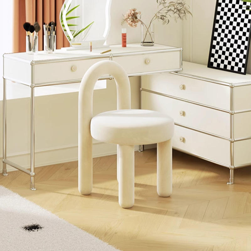 Modern Luxury Cream Makeup Stool with Light Ins Style High-End Dressing Table Backrest Chair for Girls' Bedroom & Study