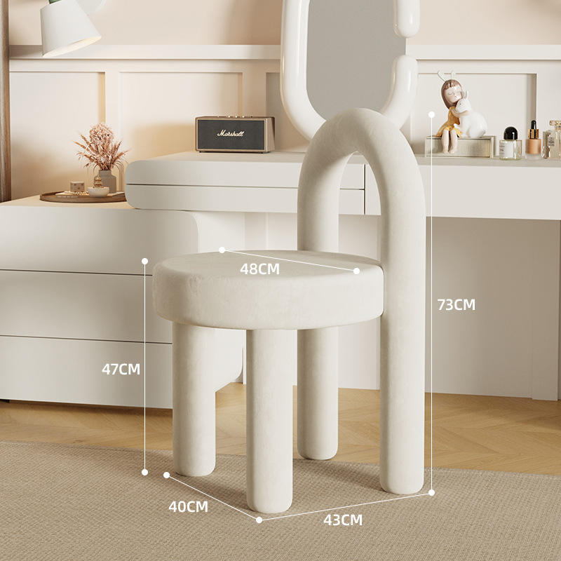 Modern Luxury Cream Makeup Stool with Light Ins Style High-End Dressing Table Backrest Chair for Girls' Bedroom & Study