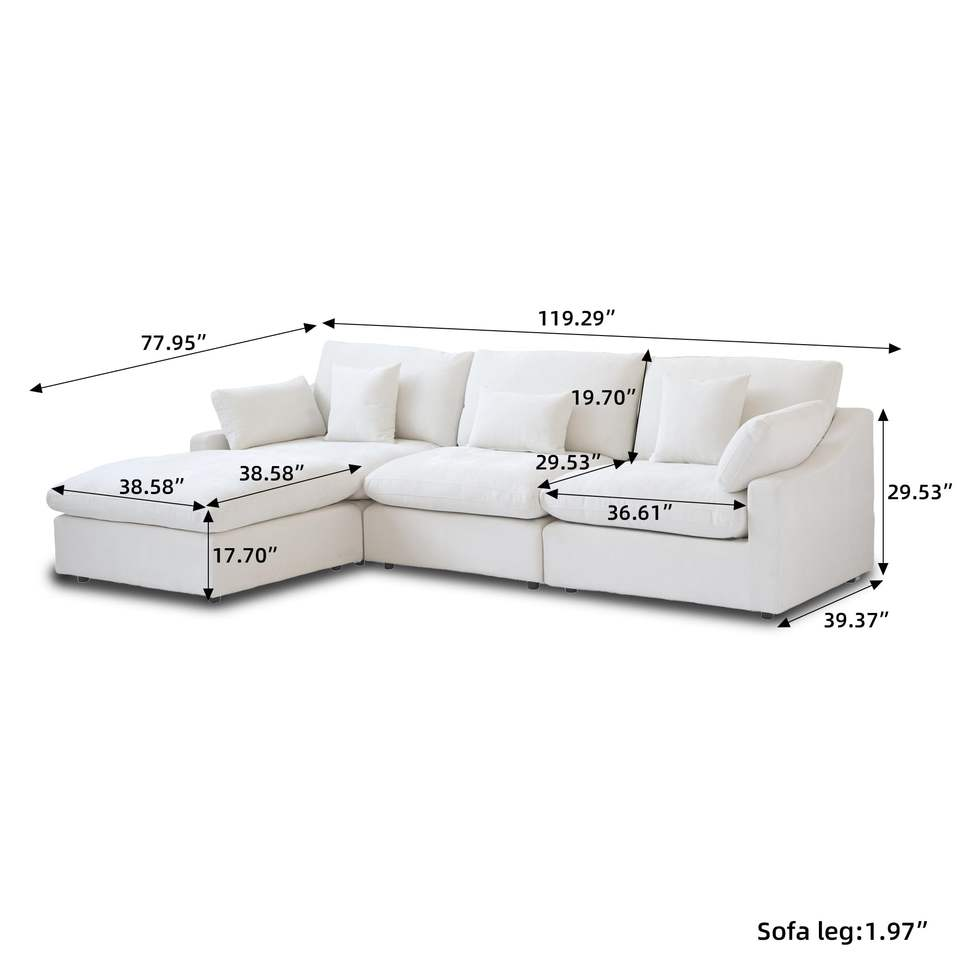 VOXHOME Modern Furniture Chenille Linen Mix Fabric Living Room 3 4 5 6 7 Seater Cloud White Modular Sectional Couch Sofa Set