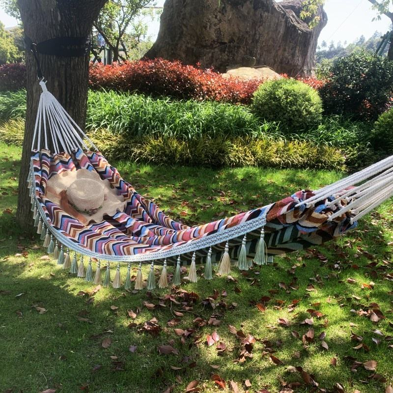 Anti-roll Jacquard Canvas Fringe Hammock Swinging Chair Hammock Tent Camping Waterproof Tree Tent Hammock