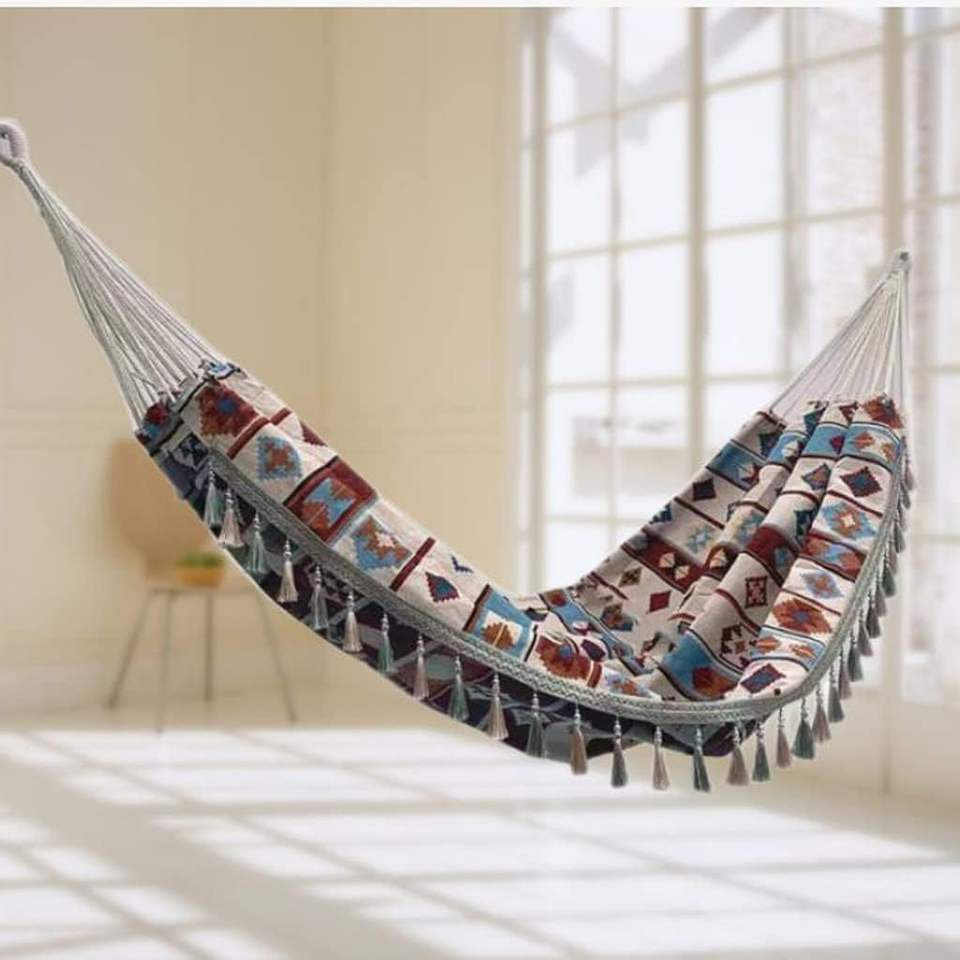 Anti-roll Jacquard Canvas Fringe Hammock Swinging Chair Hammock Tent Camping Waterproof Tree Tent Hammock