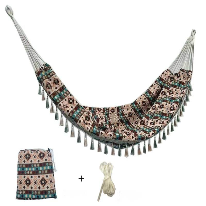 Anti-roll Jacquard Canvas Fringe Hammock Swinging Chair Hammock Tent Camping Waterproof Tree Tent Hammock