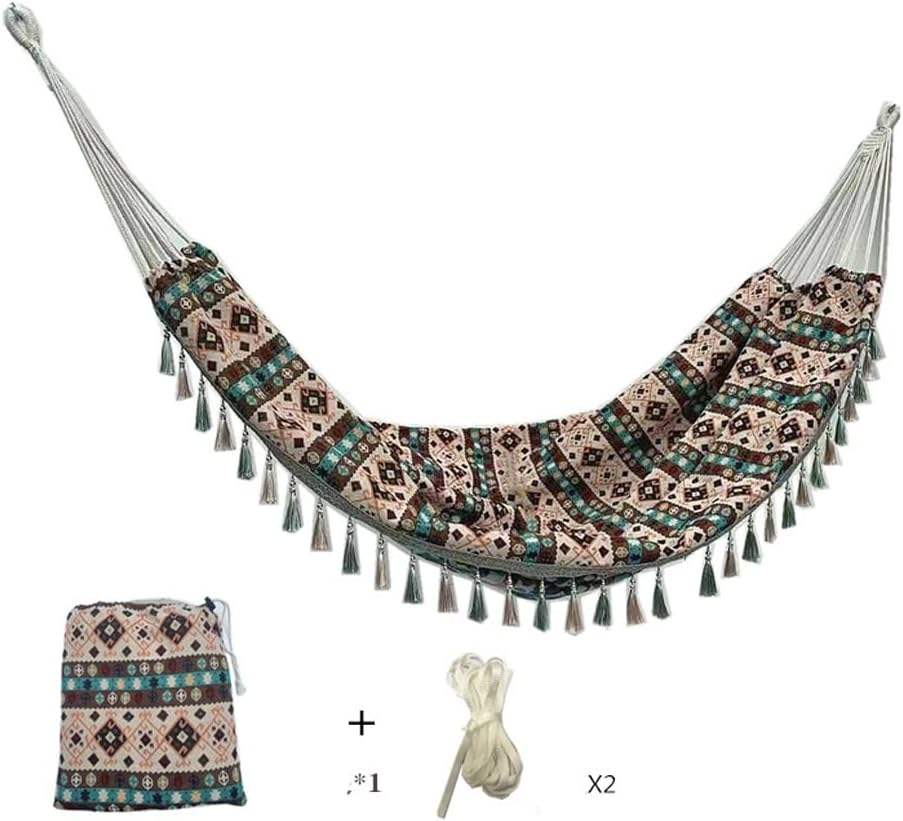 Anti-roll Jacquard Canvas Fringe Hammock Swinging Chair Hammock Tent Camping Waterproof Tree Tent Hammock