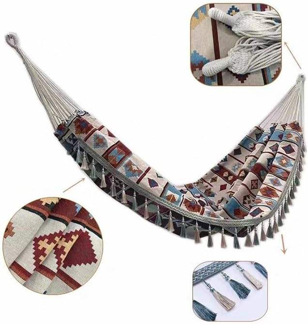 Anti-roll Jacquard Canvas Fringe Hammock Swinging Chair Hammock Tent Camping Waterproof Tree Tent Hammock