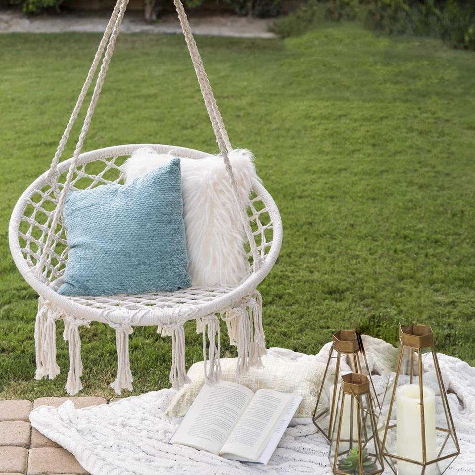 Factory Sales Indoor and Outdoor Hand-woven Cotton Hammock Swing Half Surround Camping Patio Swing