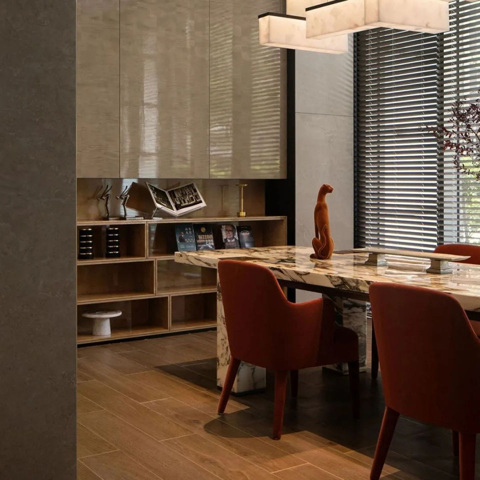 Modern Industrial Solid Bamboo Dining Table and Chair Set Foldable Extendable Cream Rock Plate Black Hotel Furniture