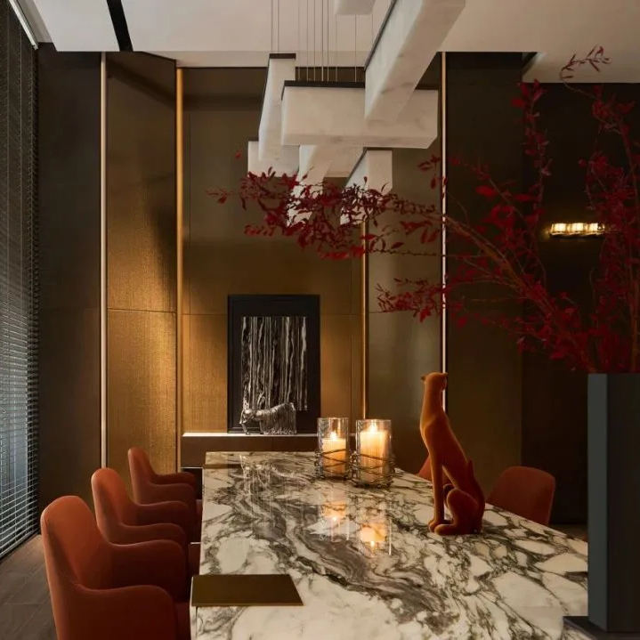 Modern Industrial Solid Bamboo Dining Table and Chair Set Foldable Extendable Cream Rock Plate Black Hotel Furniture