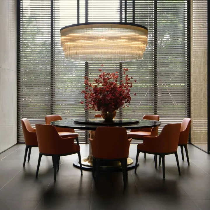 Modern Industrial Solid Bamboo Dining Table and Chair Set Foldable Extendable Cream Rock Plate Black Hotel Furniture