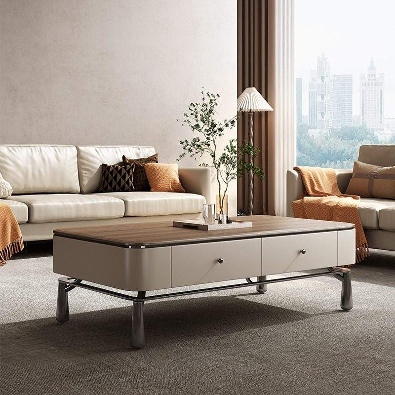Italian Style Light Luxury Solid Wood TV Cabinet Coffee Table Combination Storage for Small Apartment Living Room Modern Design