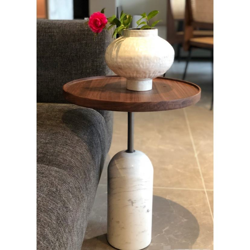 Wholesale New Design Round Living Room Small Modern Wood Side Table With Natural Marble Base