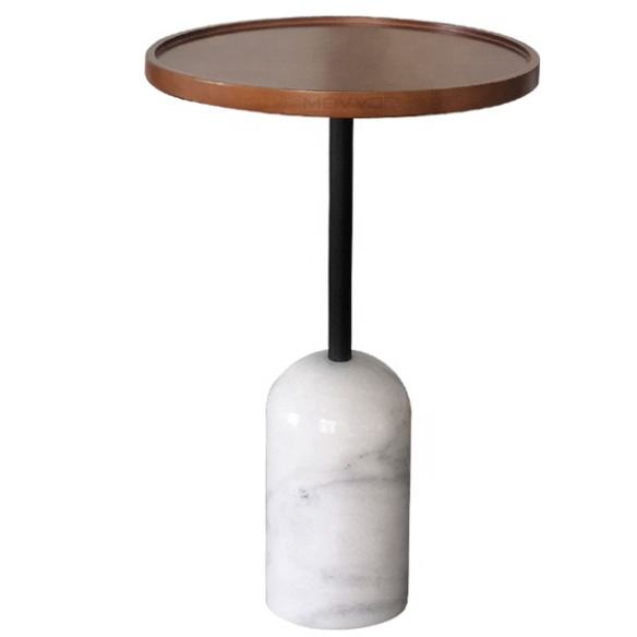 Wholesale New Design Round Living Room Small Modern Wood Side Table With Natural Marble Base