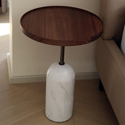 Wholesale New Design Round Living Room Small Modern Wood Side Table With Natural Marble Base