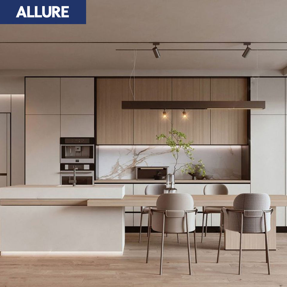 Allure Whole Supplier Wood Manufacture Modern Custom Smart Cupboard Island Table Home Furniture Modular Kitchens Cabinets Set
