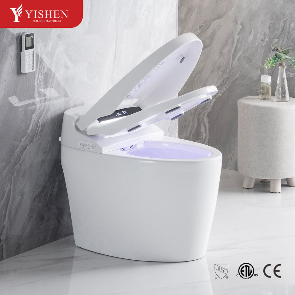 Hot Sale Intelligent Auto-Open Smart Bidet Remote Control Electronic One-Piece Built-In Tank Floor-Mounted Toilet Gravity P-Trap