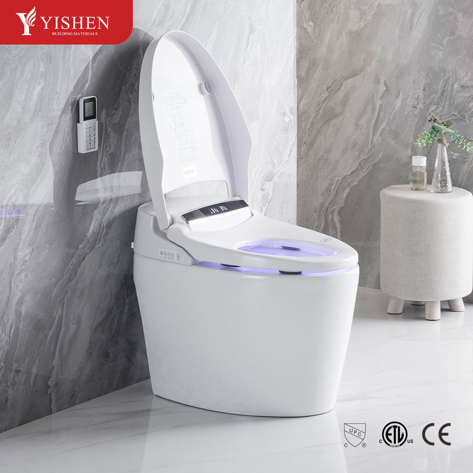 Hot Sale Intelligent Auto-Open Smart Bidet Remote Control Electronic One-Piece Built-In Tank Floor-Mounted Toilet Gravity P-Trap
