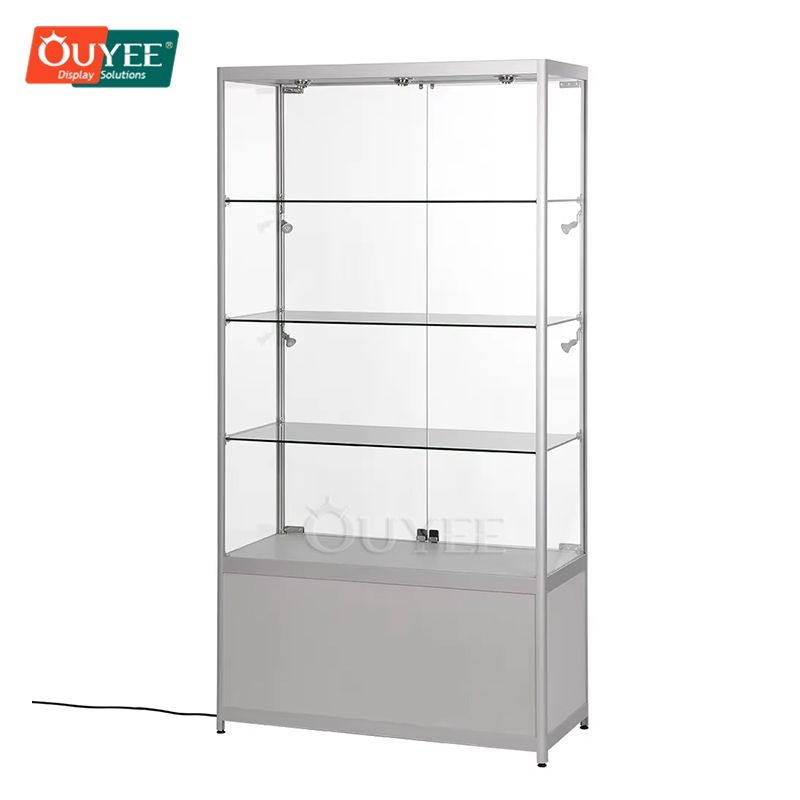 Customized Free Standing Glass Tower showcase Display Cabinet, Glass Cabinets Display showcase