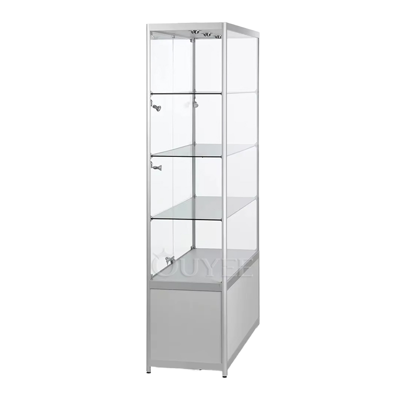 Customized Free Standing Glass Tower showcase Display Cabinet, Glass Cabinets Display showcase