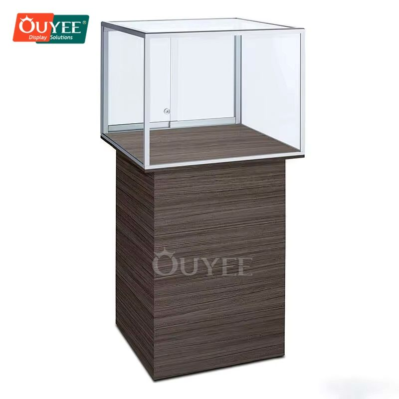 White MDF Glass Display Showcase with Lock and Light Fixtures for Jewelry Shops