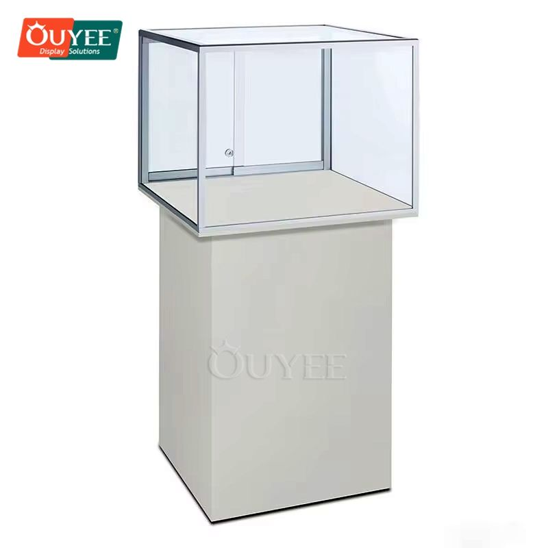 White MDF Glass Display Showcase with Lock and Light Fixtures for Jewelry Shops