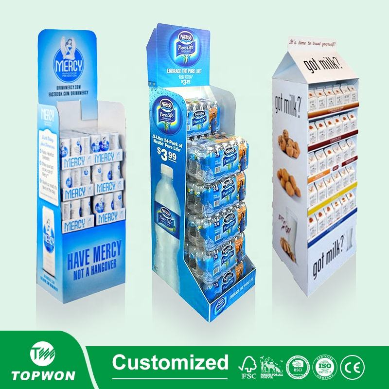 Cardboard Bottle Floor Display Pos Water Wine Beer Cardboard Pop Merchandising Beverages Display Stand Retail Cardboard Display
