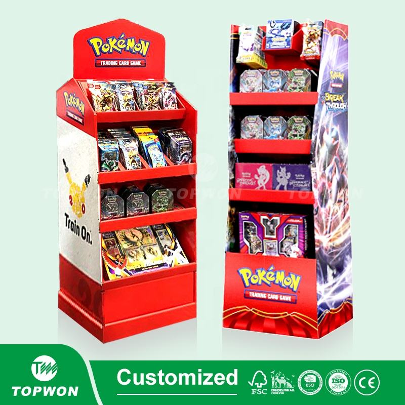 High Quality Supermarket Retail Display Rack Cardboard Pop Floor Display Stand Game Card Cartoon Toy Display Stand