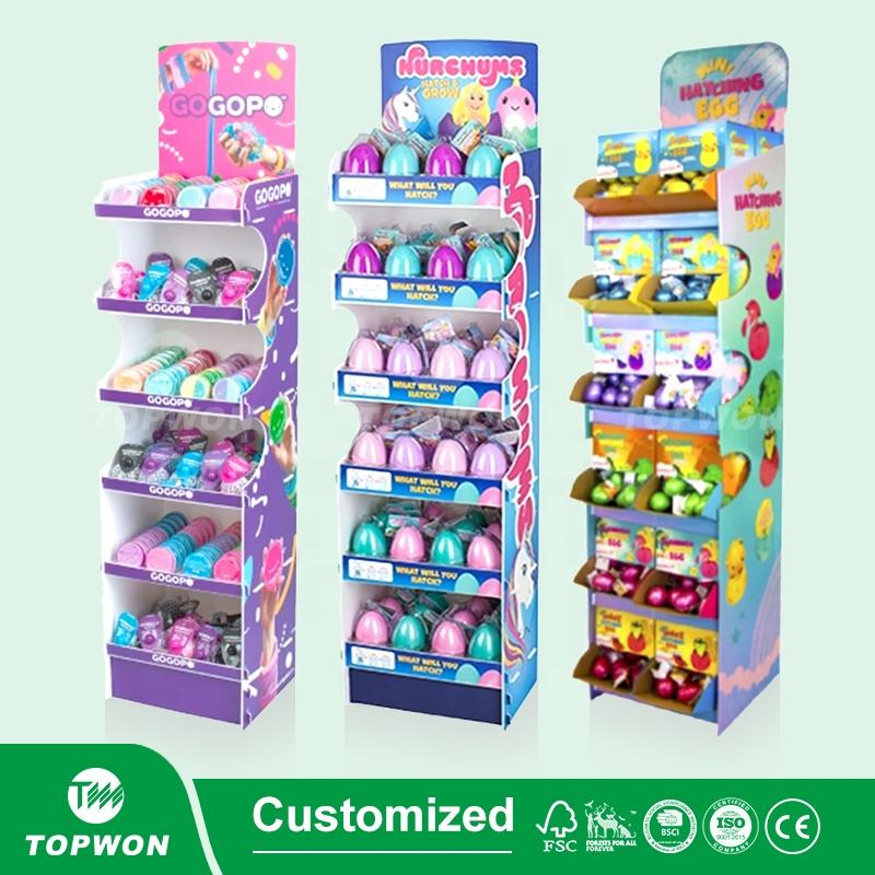 High Quality Supermarket Retail Display Rack Cardboard Pop Floor Display Stand Game Card Cartoon Toy Display Stand